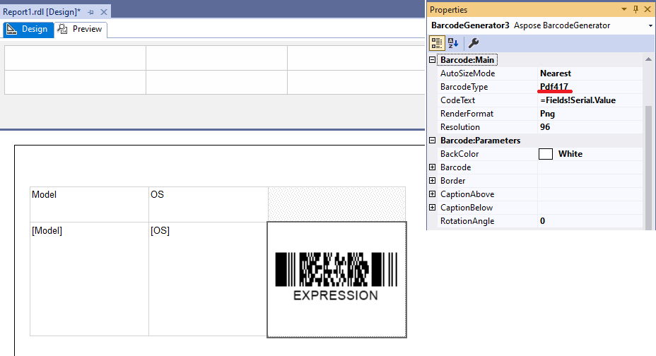 Change BarcodeGenerator visual component properties