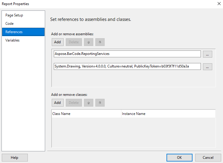 Report Properties, References