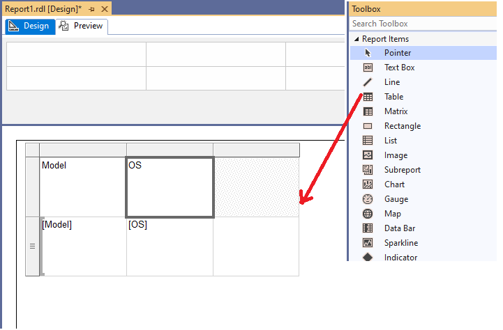 Add Table item to report