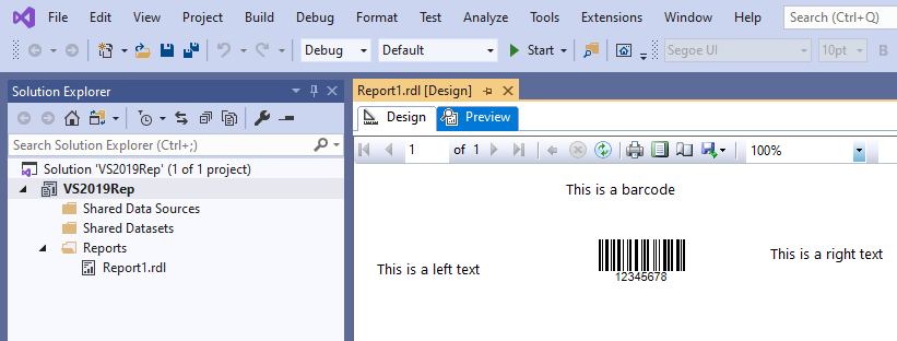 Aspose Barcode for Reporting Services component in Visual Studio 2017 Preview Mode