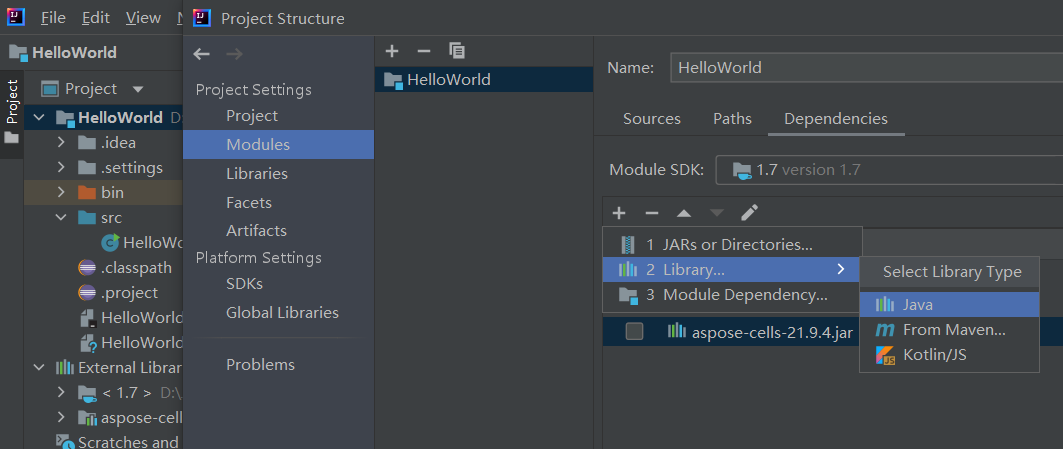 IntelliJ установить Aspose Cells for Java