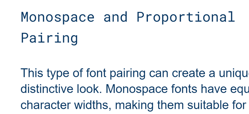 Example of text with monospace and proportional font pairing