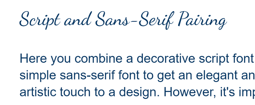 Ejemplo de texto con combinación de fuentes script y sans-serif