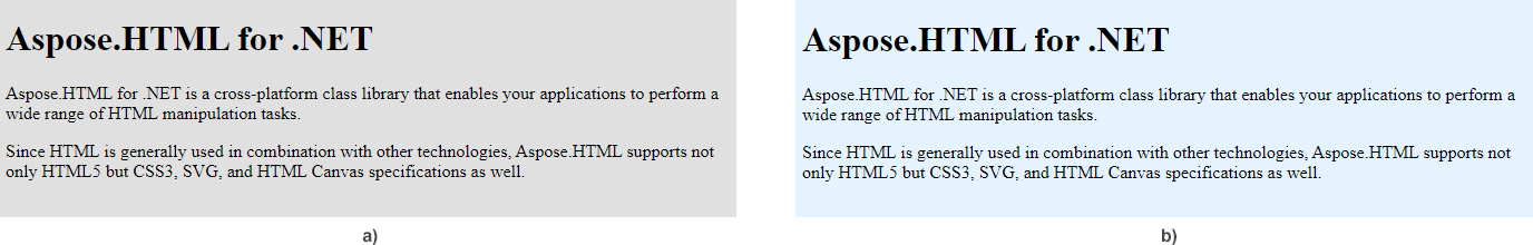 Texto “Dos fragmentos del documento HTML antes y después de cambiar el color de fondo.”