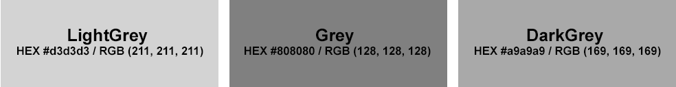 Texto “Colores DarkGrey, Grey y LightGrey con códigos HEX y RGB”