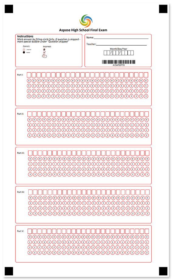 Multi-part answer sheet with fill-in line template