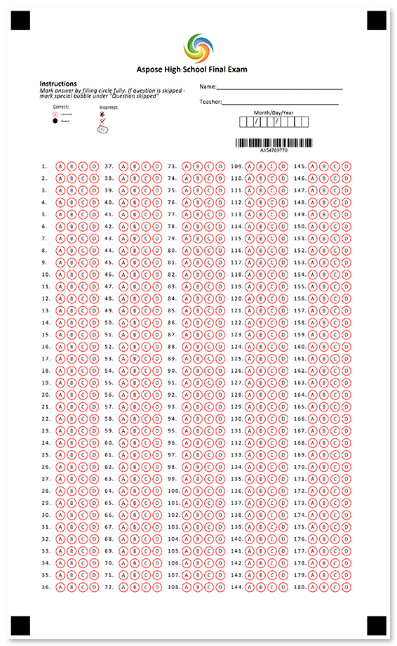 Plain 5-column answer sheet template