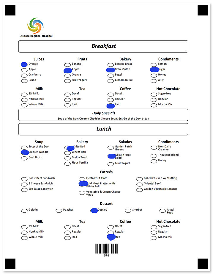 Black and white meal preference survey filled