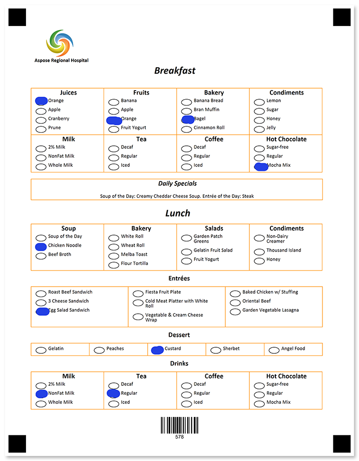 Colorful meal preference survey filled