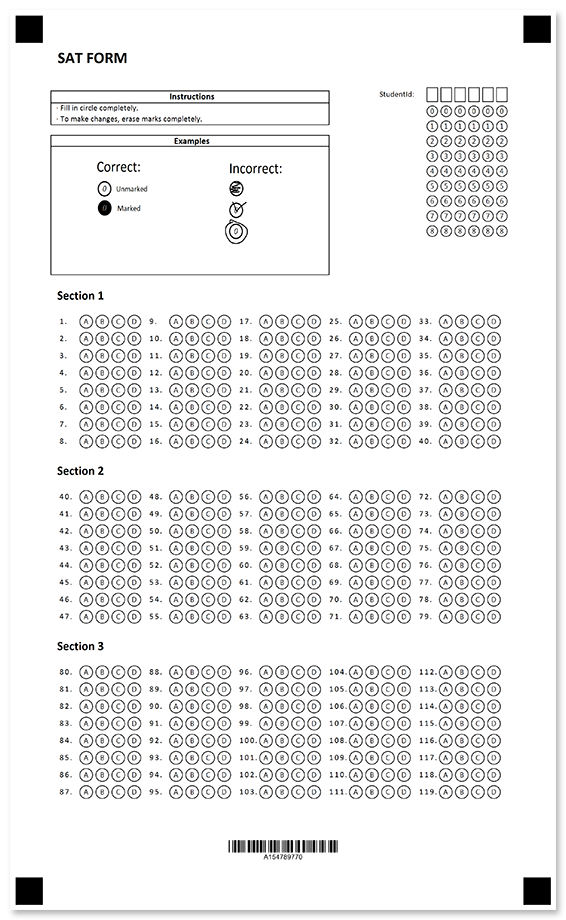 Black and white SAT Exam form template