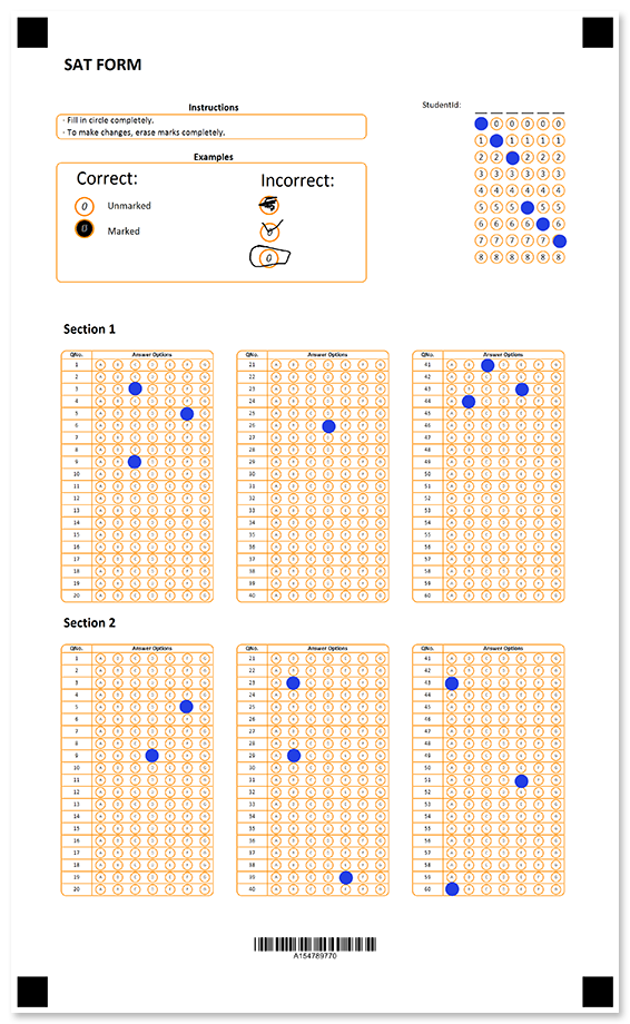 Grouped SAT Exam form filled