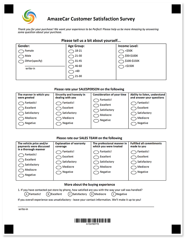 OMR ready customer satisfaction survey with grouped layout template