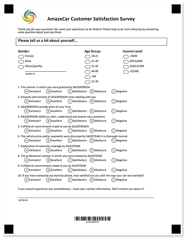 OMR ready customer satisfaction survey template