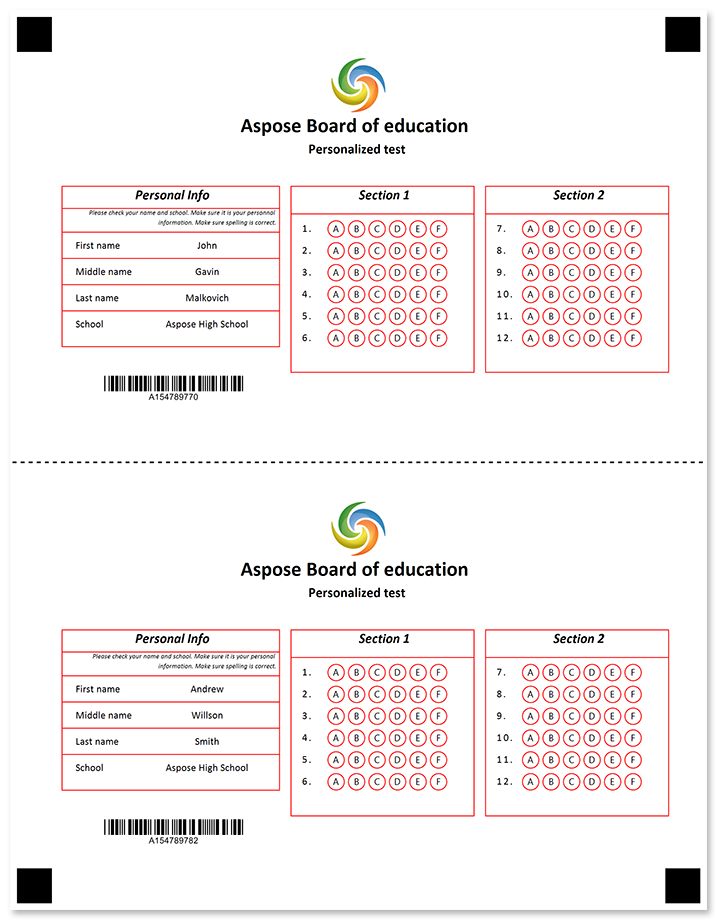 Red OMR form with a horizontal tear line template