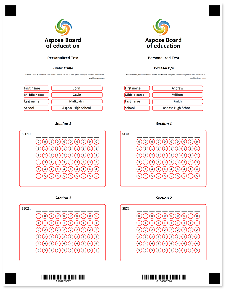 Red OMR form with a vertical tear line template