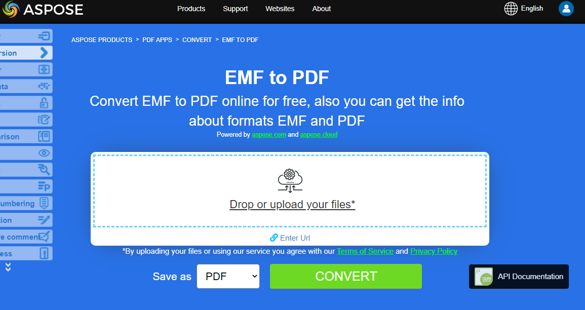 Aspose.PDF Conversão EMF para PDF usando Aplicativo Gratuito