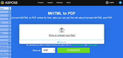 Conversión de Aspose.PDF de MHTML a PDF usando la aplicación gratuita