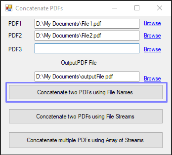 Concatenar dos PDFs usando Nombres de Archivo