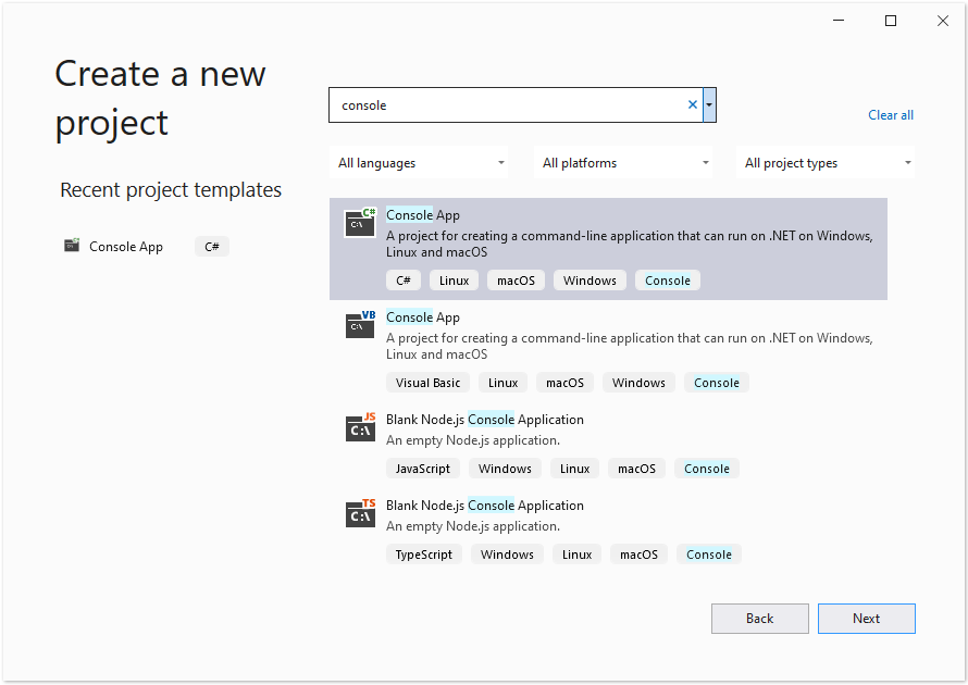 A NET 6 console application project dialog