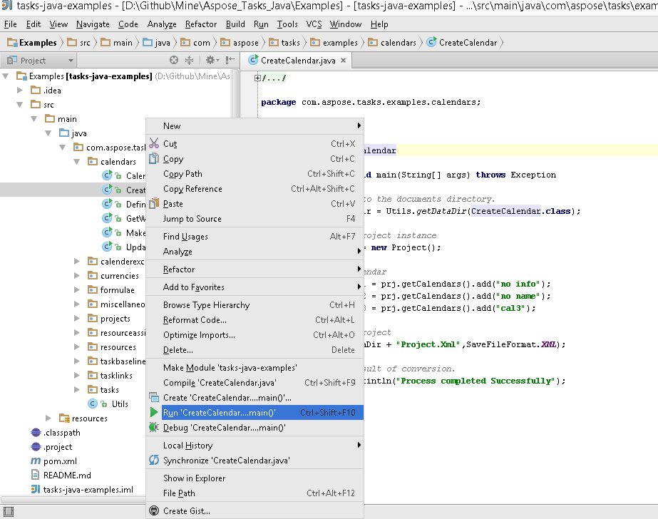 build Aspose.Tasks for Java examples in IntelliJ IDEA