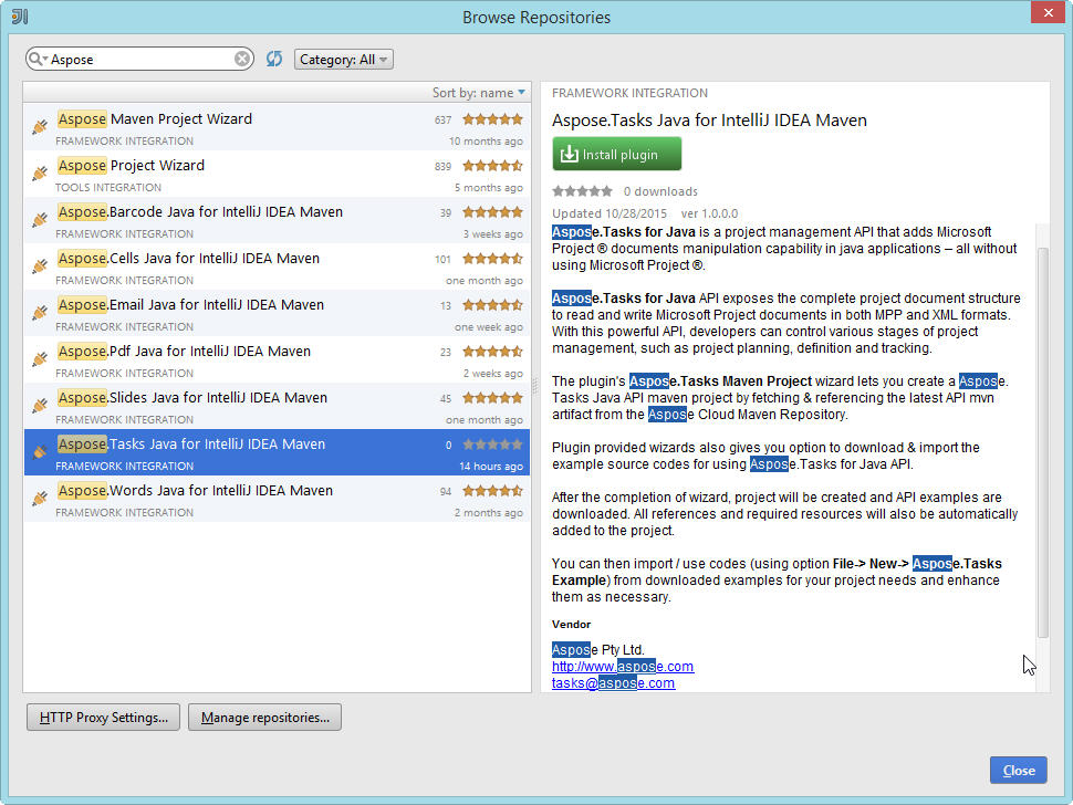 Browse Aspose.Tasks for Java Maven plugin