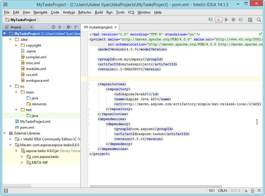 Maven project Aspose.Tasks for Java