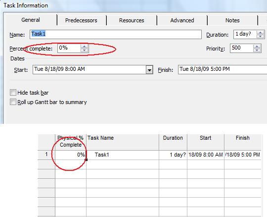 check percentage complete in Microsoft Project