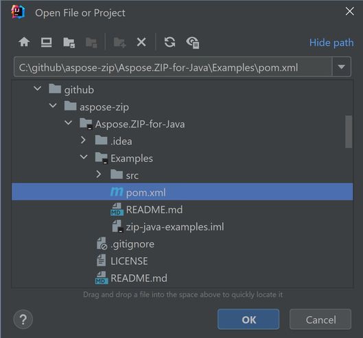 run Aspose.ZIP for Java examples in IntelliJ IDEA